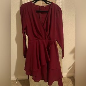 🌸 Maroon Ruffle Wrap Mini Dress | Flirty, Elegant & Perfect for a Night Out ✨